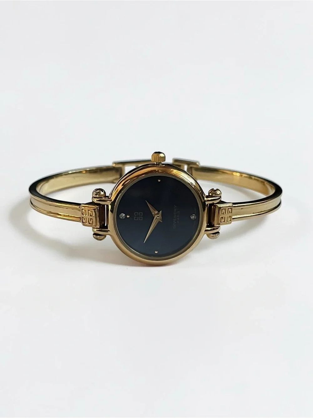Vintage Givenchy Bangle Watch Gold Plated, Blue Dial